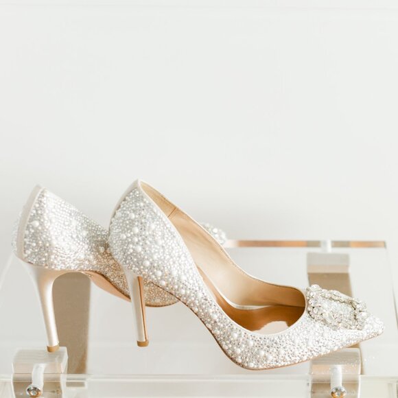 Badgley Mischka Cher II Ivory Pearl Diamond Pointed Toe Stiletto 5 Bride - Picture 10 of 15